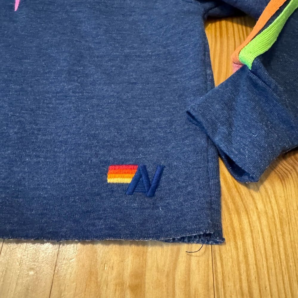 Aviator Nation Bolt Embroidery Classic Cropped Crew Sweatshirt Heather Navy Neon - Picture 7 of 12